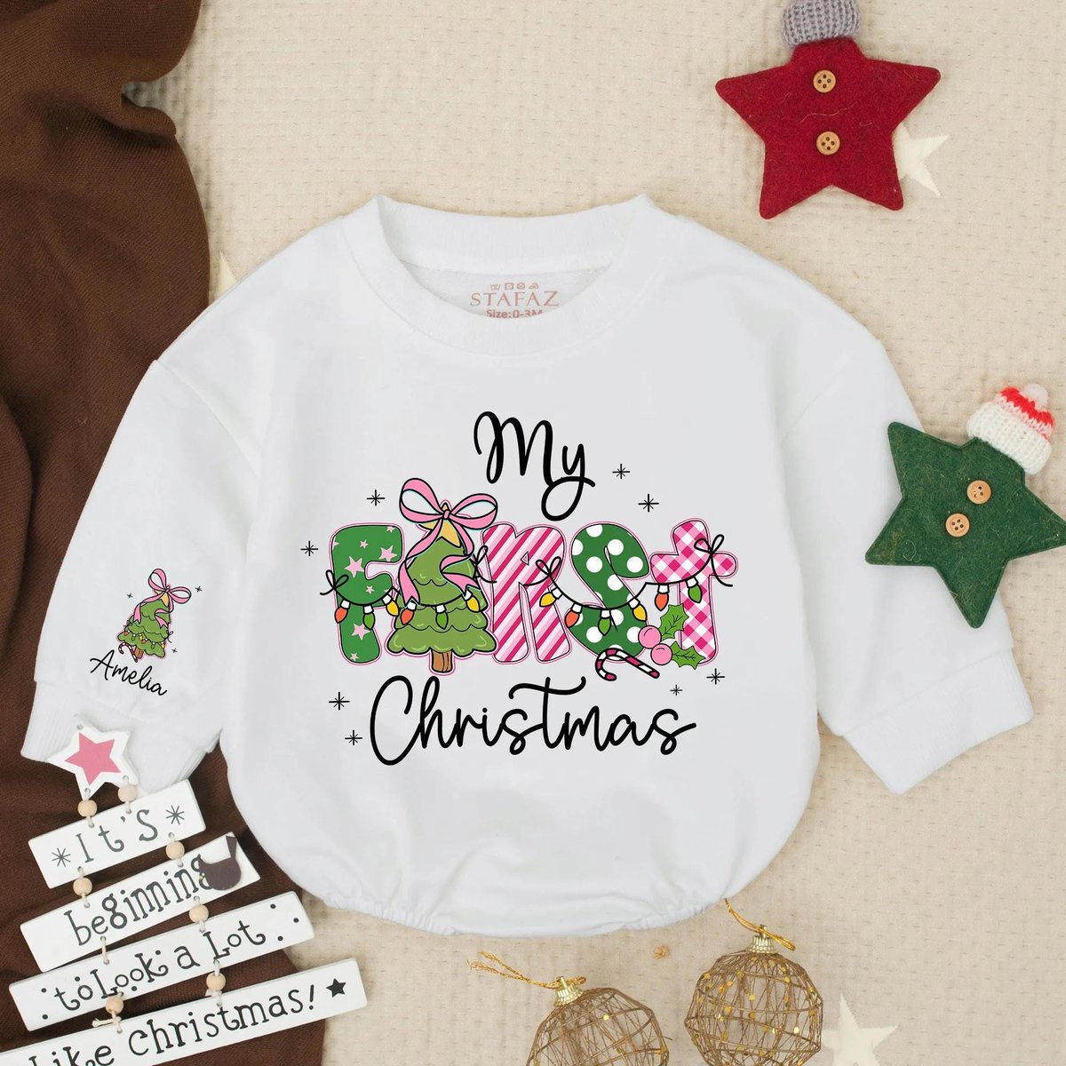 Customized Preppy My First Christmas Baby Romper Girly Christmas Baby Romper Christmas Bow Baby Body 434