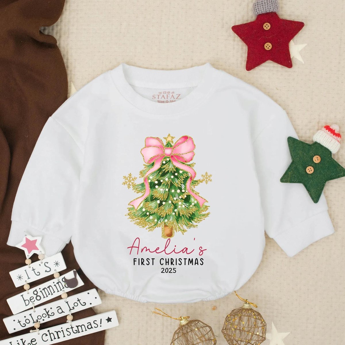 Customized Preppy My First Christmas Baby Romper Girly Christmas Baby Romper Christmas Bow Baby Body