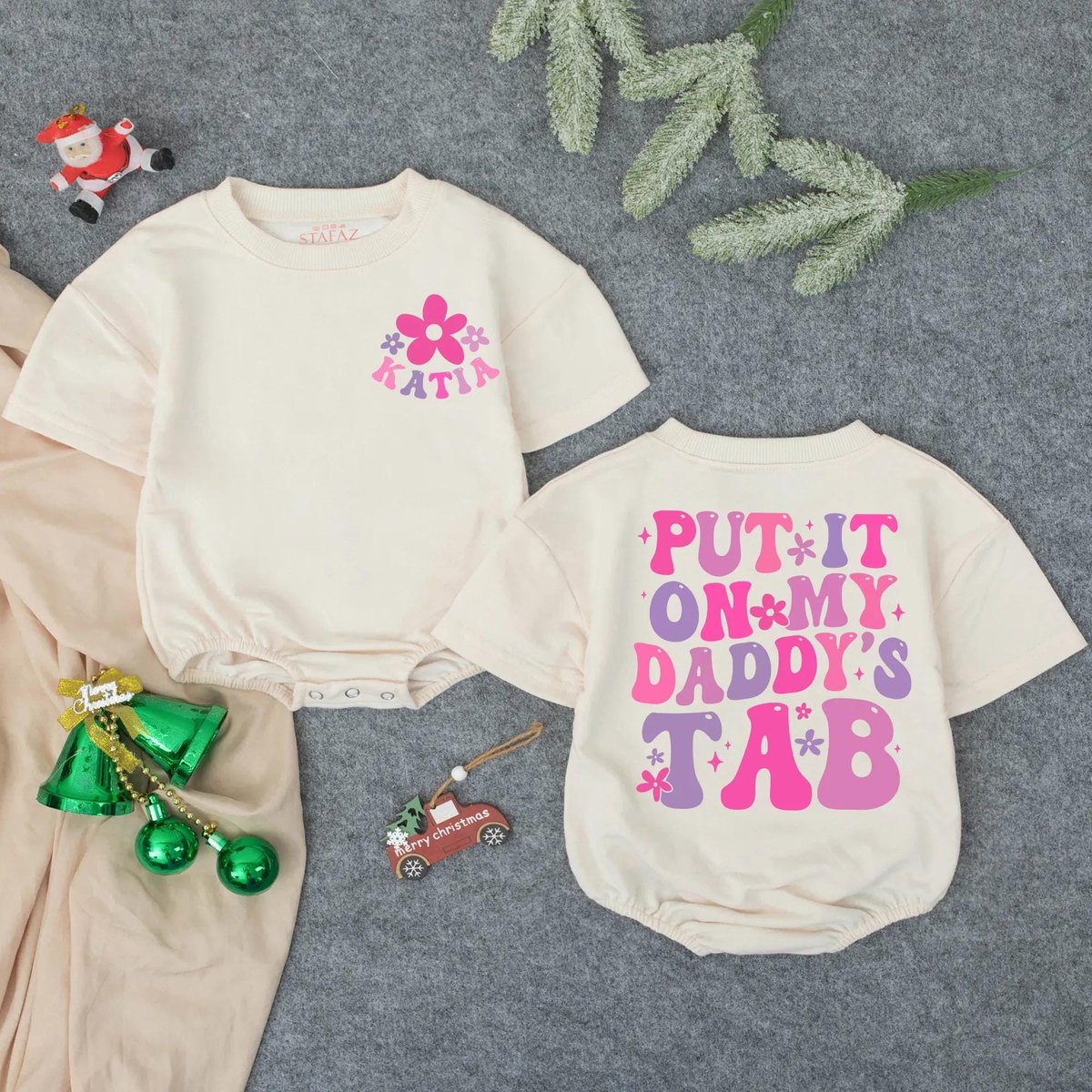 Customized Put It On Daddys Tab Baby Romper Funny Fathers Day Outfit Gift for Dad Gift for New DadBa 436