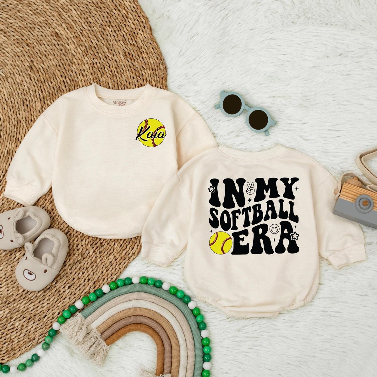 Customized Softball Bubble Romper Softball Birthday Game Day Baby ClothesGameday OutfitBaby ClothesS 184