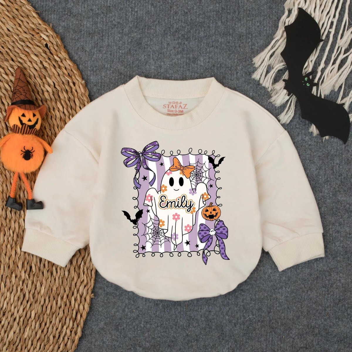 Customized Spooky Boo Baby Romper Personalized First Halloween Outfit Oversized Infant Bodysuit Spoo 433
