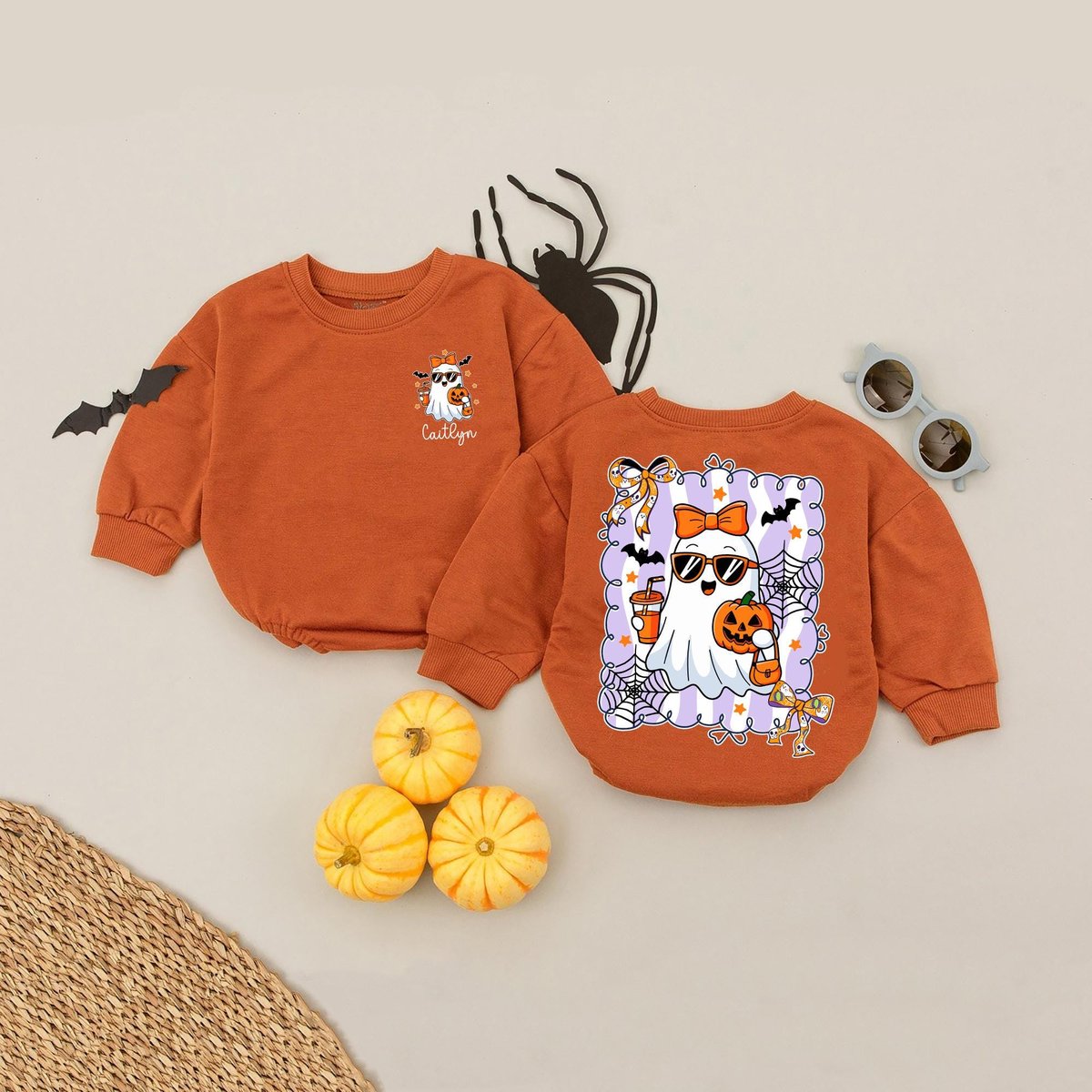Customized Spooky Boo Baby Romper Personalized First Halloween Outfit Spooky Season Costume Baby Hal