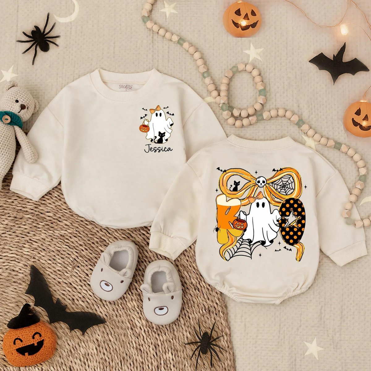 Customized Spooky Boo Halloween Romper for Girl Baby Girl Ghost Outfit My First Halloween Clothes Fa