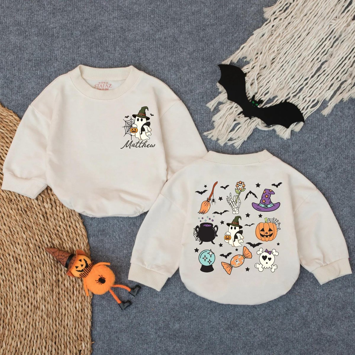 Customized Spooky Season Bubble Romper for Boy Boo Ghost Baby Bodysuit Halloween Baby Outfit Fall To 434