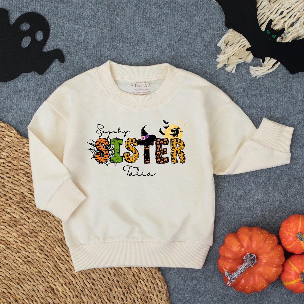 Customized Spooky Sister Toddler Sweatshirt Girly Pumpkin Halloween Shirt Baby Boo Fall Outfit Autum 434