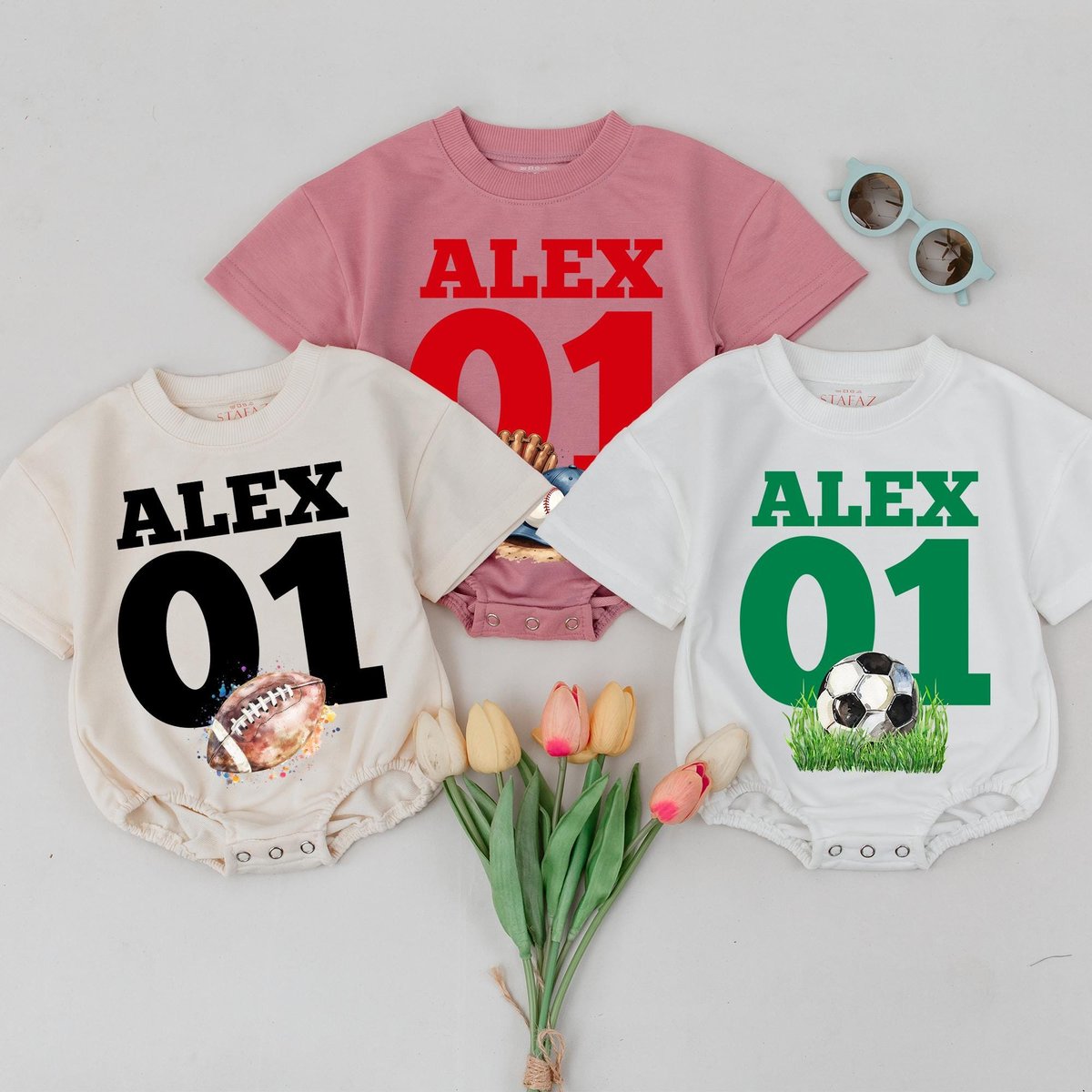 Customized Sport Name and number Baby romper Football Name Bubble Romper Bodysuit Baby Gameday Baby 434