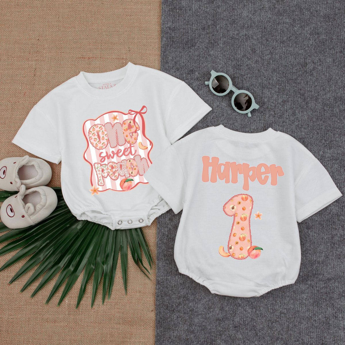 Customized Sweet Little Peach T shirt Bubble Romper Baby Girl Outfit Peach First Birthday Peach Baby 431