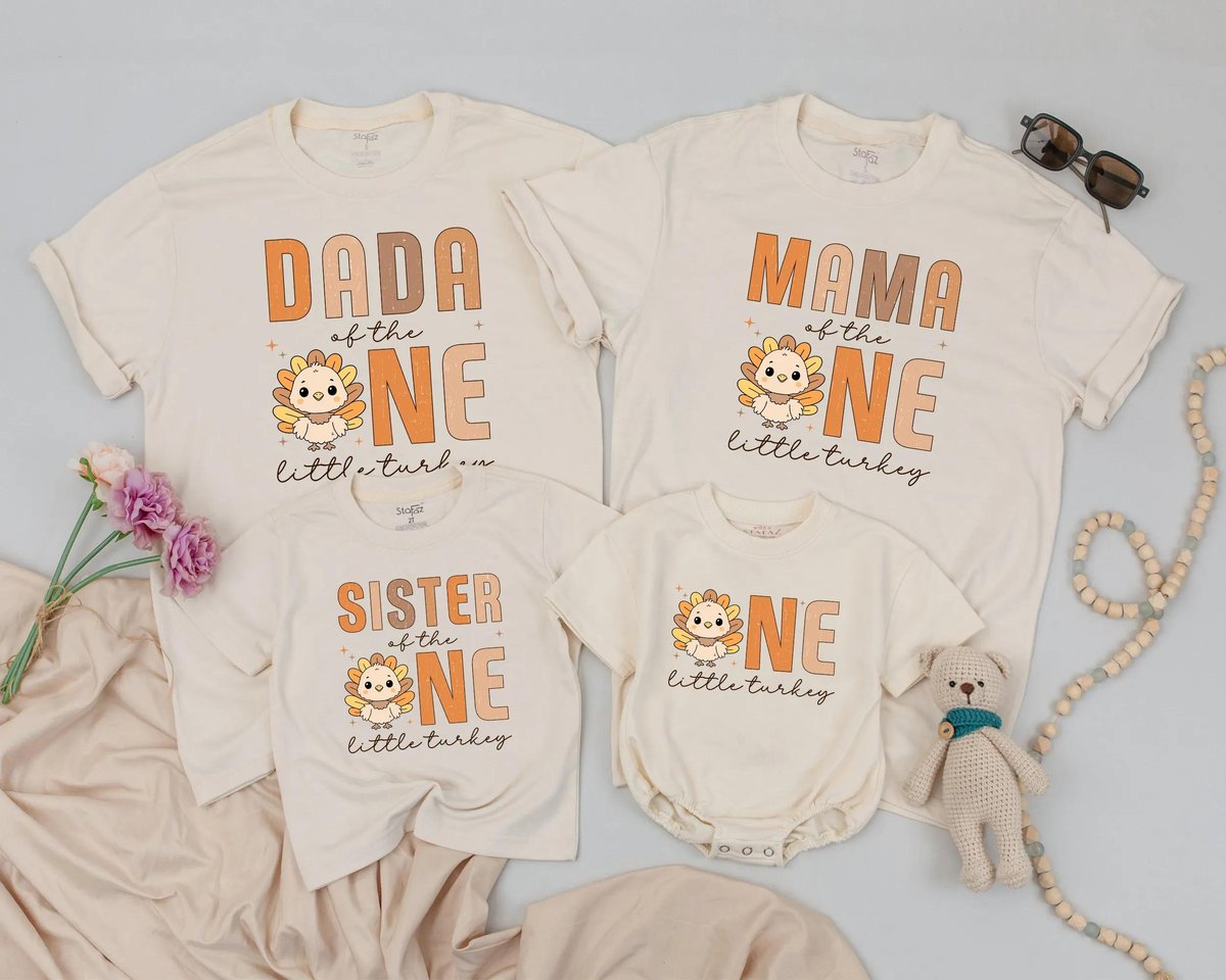 Customized Thanksgiving Birthday Family Shirts One Little Turkey Outfit Fall 1st Birthday Clothes Fa 437