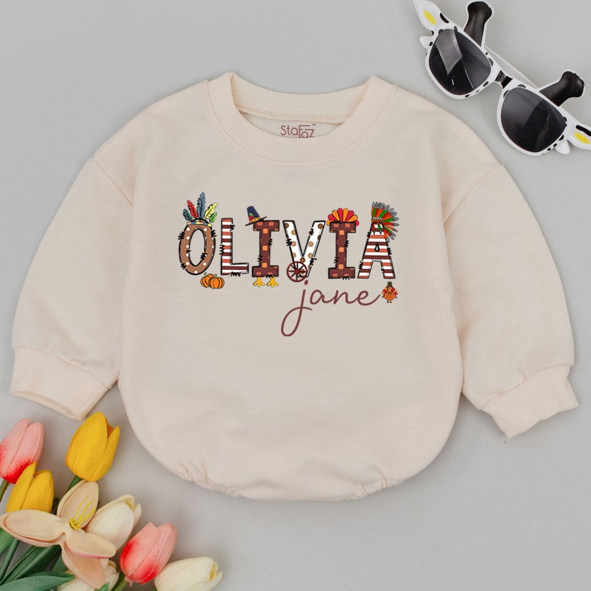 Customized Thanksgiving letter name Baby Romper Toddler Baby Bodysuit Sweatshirts Fall Baby Clothes 175