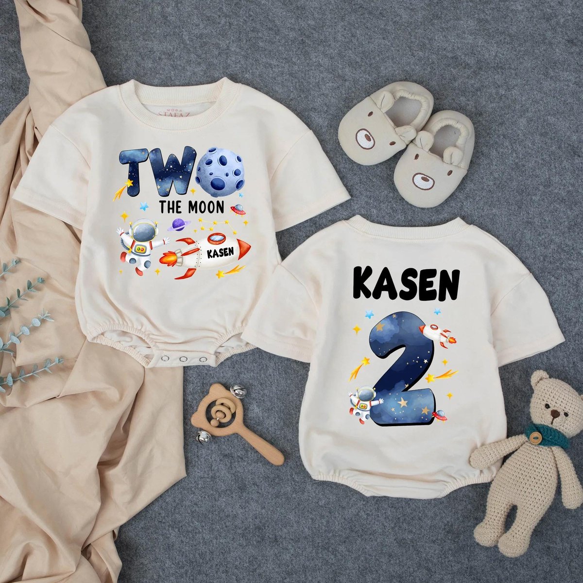 Customized Two The Moon Birthday Bubble Romper  Space Birthday Tee  2nd Birthday Outfit  Astronau 436
