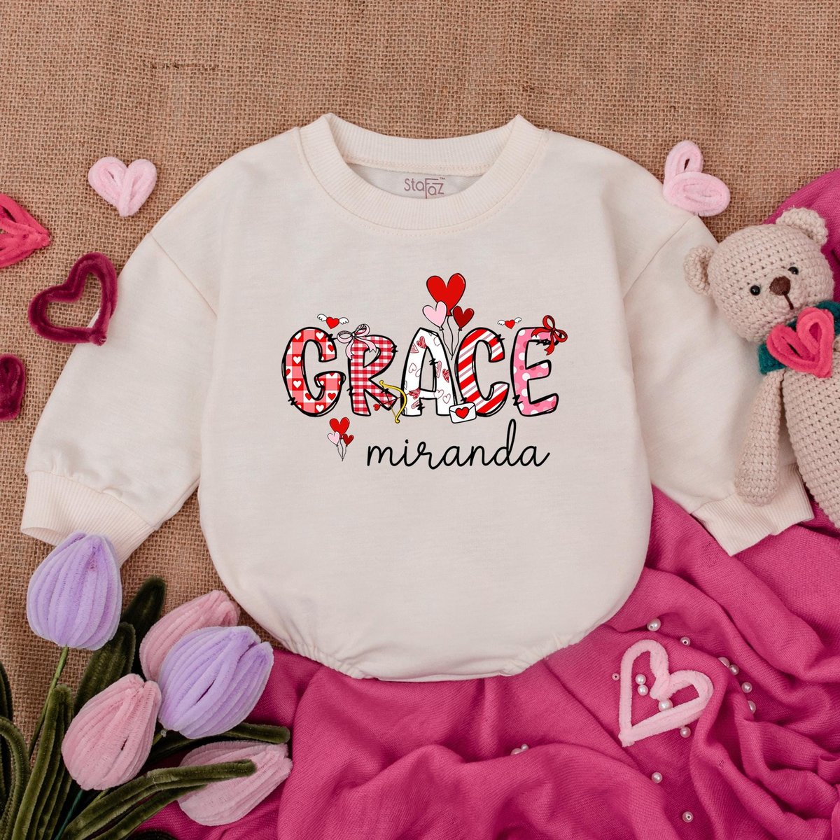 Customized Valentine Baby Outfit  Sweatshirt Bubble Romper  Baby Boy Clothes  Valentine Baby Bub