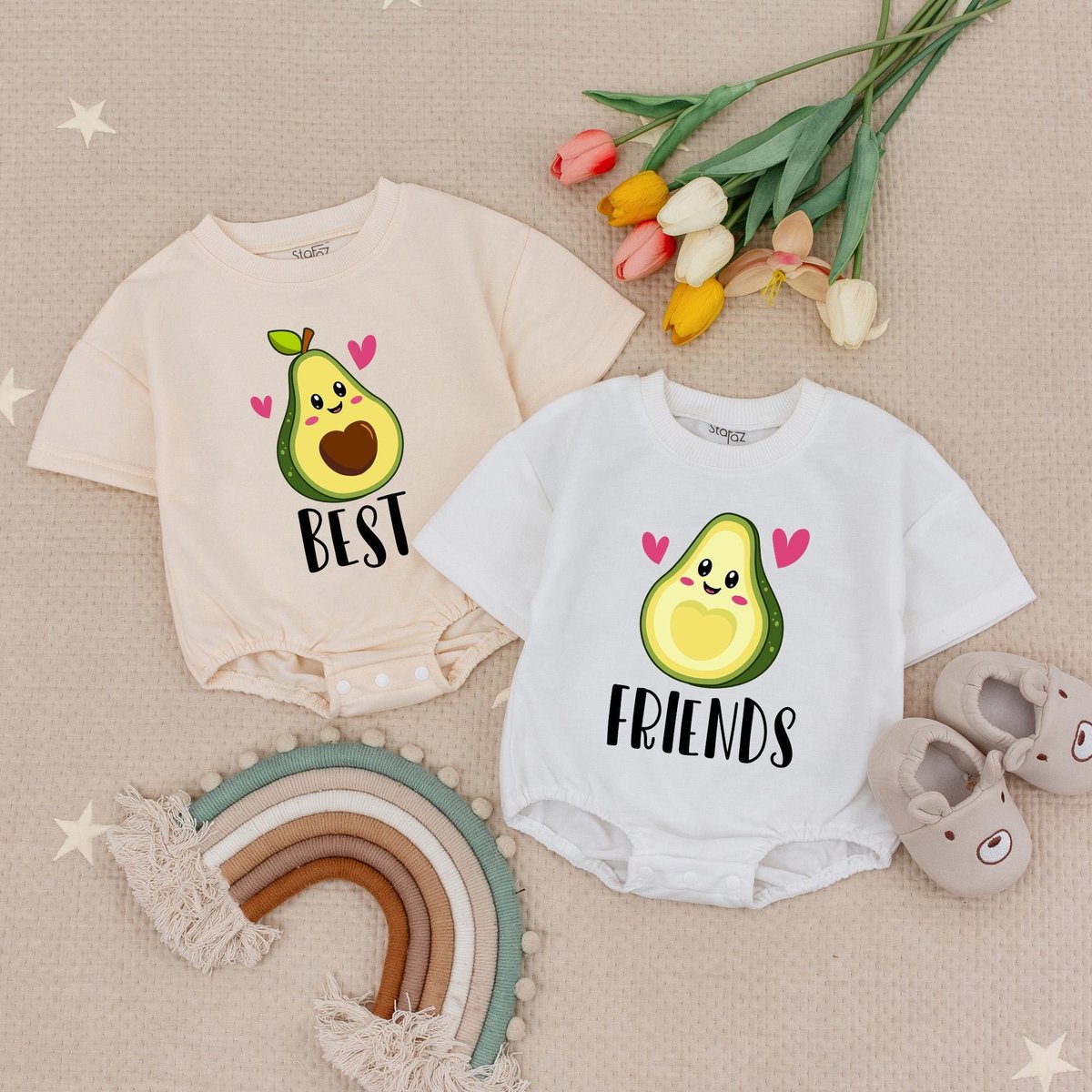 Cute Avocado Baby Romper Best Friend Twin Baby Outfit Matching Avocado Baby Bodysuit Funny Baby Show
