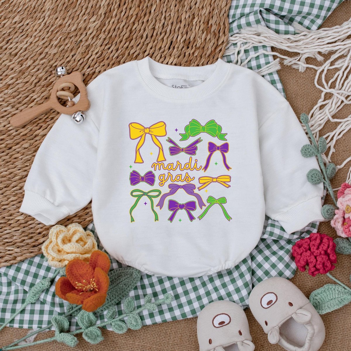Cute Bow Mardi Gras Baby Romper Girly Mardi Gras Bodysuit Mardi Gras Baby Outfit Happy Mardi Gras Ba 187