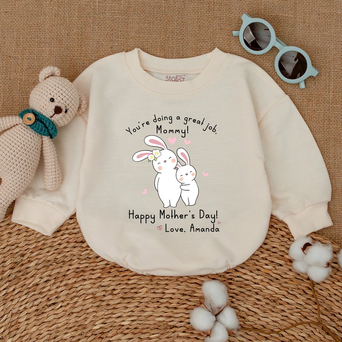 Cute Bunny You're Doing A Great Job Mommy Romper Our First Mother's Day Bodysuit Mother's Day Gif 170