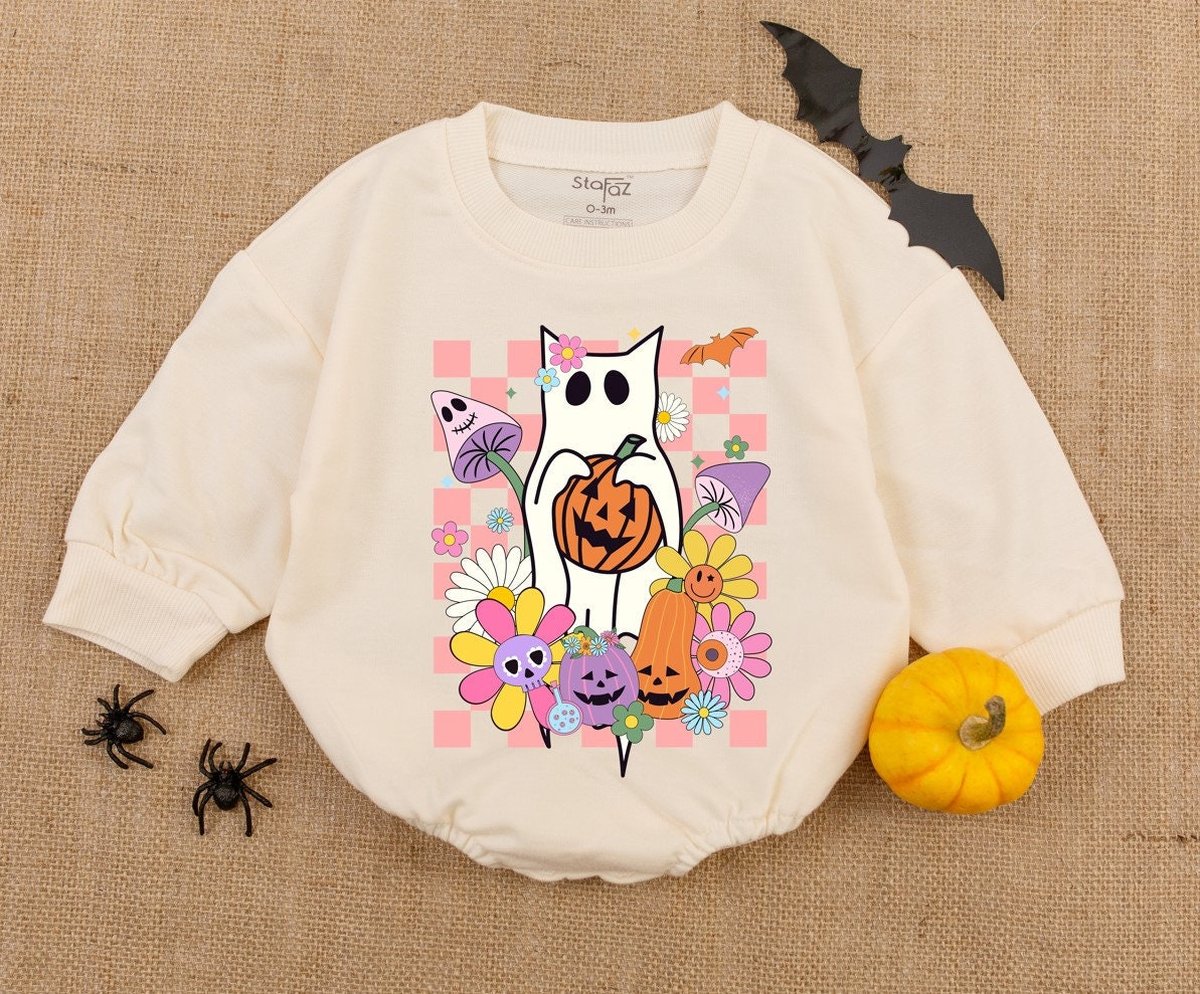 Cute Cat Ghost Romper  Halloween Ghouls Baby Romper  Halloween Newborn Clothes Halloween baby Sho