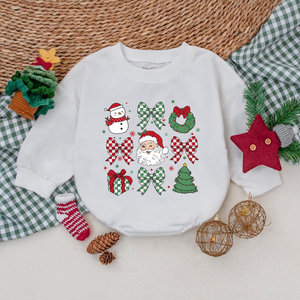 Cute Christmas Bow Baby Romper Christmas Girly Bodysuit Baby Christmas Outfit First Christmas Outfit 179