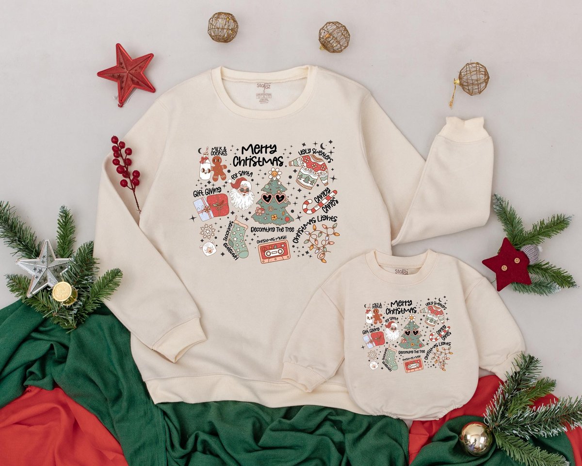 Cute Christmas Doddle Sweatshirt Mommy and Me Outfit Matching Family Mama and Mini Retro Christmas M 178