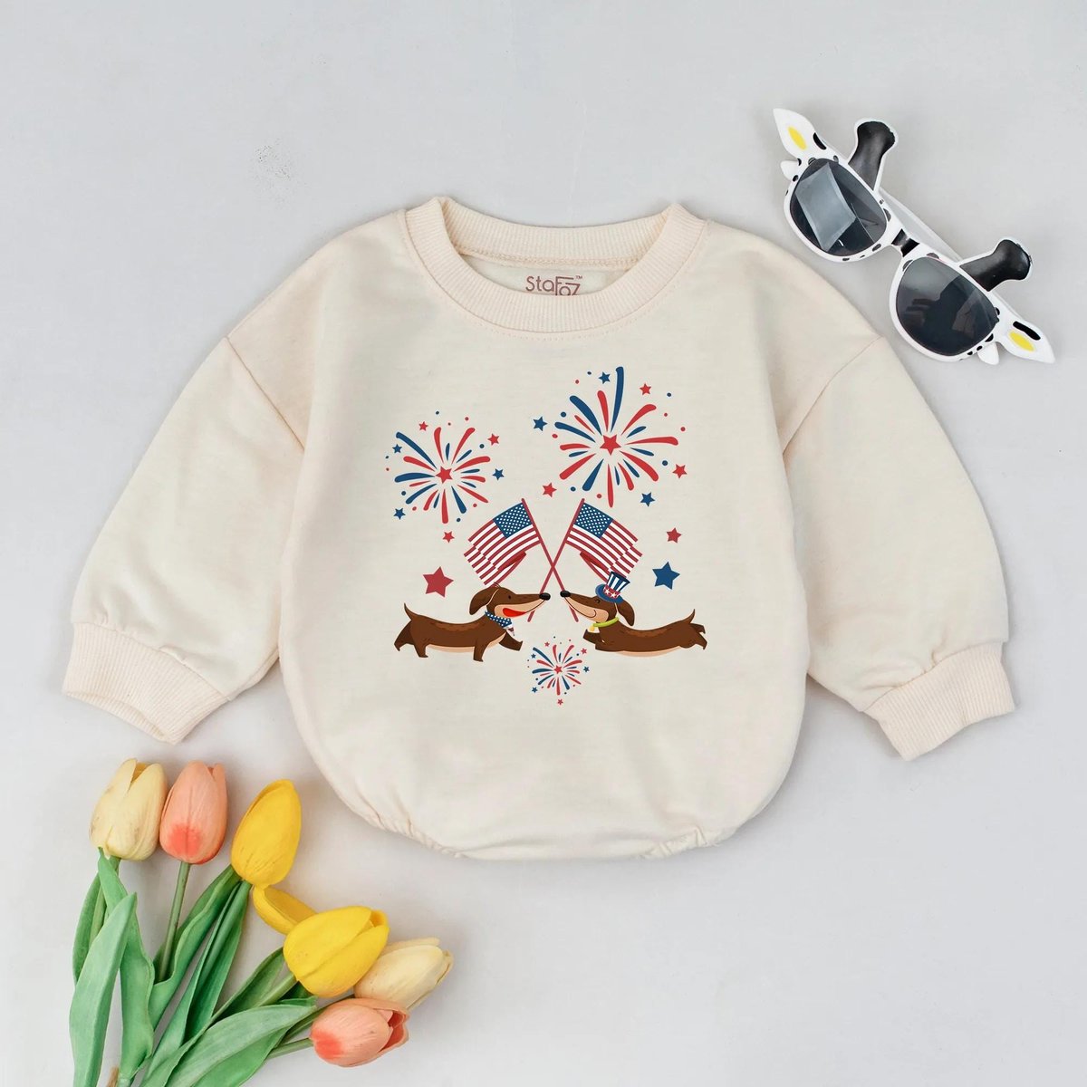 Cute Dachshund Baby Romper 4th of July Baby Outfit Patriotic Puppy Baby Clothes Dog Lover Baby Gift 431