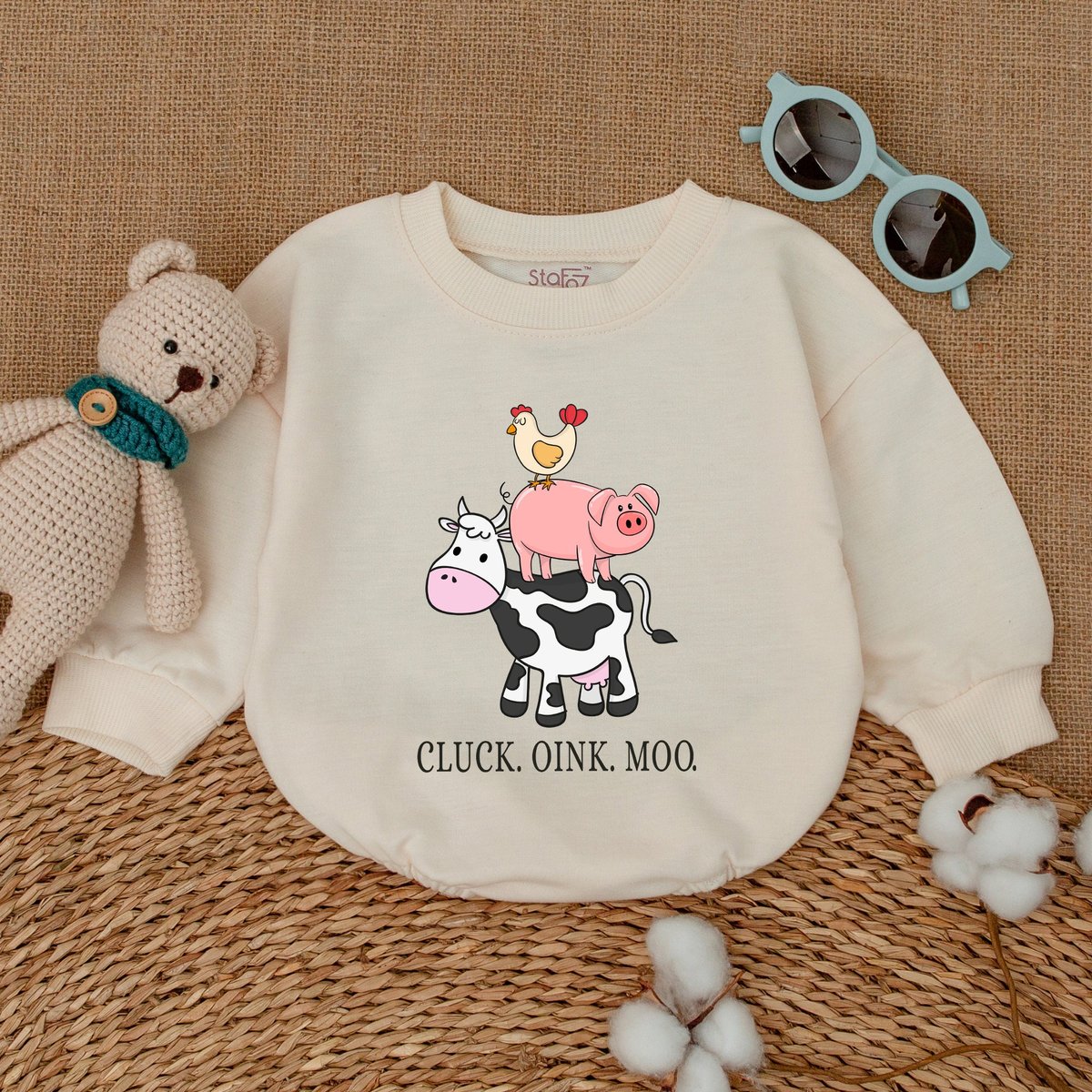 Cute Farm Animals Romper Cluck Oink Moo Baby Bodysuit Barn Animal Sounds Outfit Western Baby Gift Bu 171