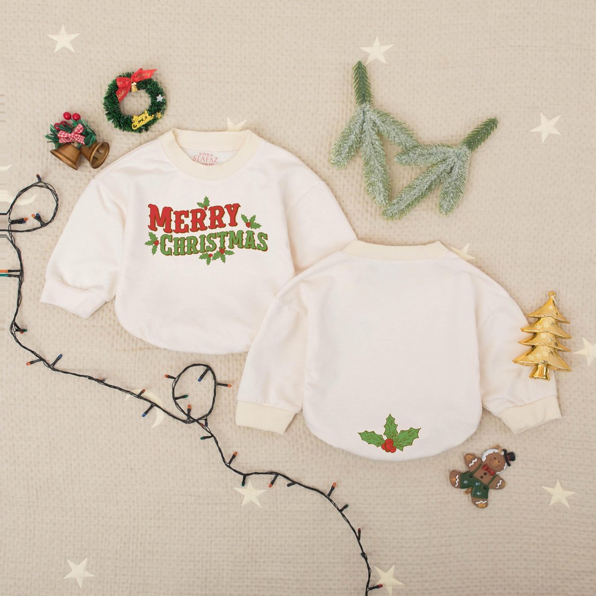 Cute Merry Christmas Bubble Romper Baby Xmas Outfit First Xmas Baby Outfit Newborn Holiday Bodysuit