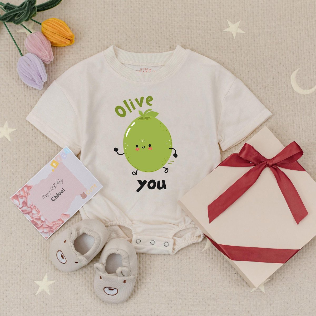 Cute Olive You Baby Romper Baby Gift for Baby Shower Cute Pun Baby Bodysuit for Newborn Outfit Minim