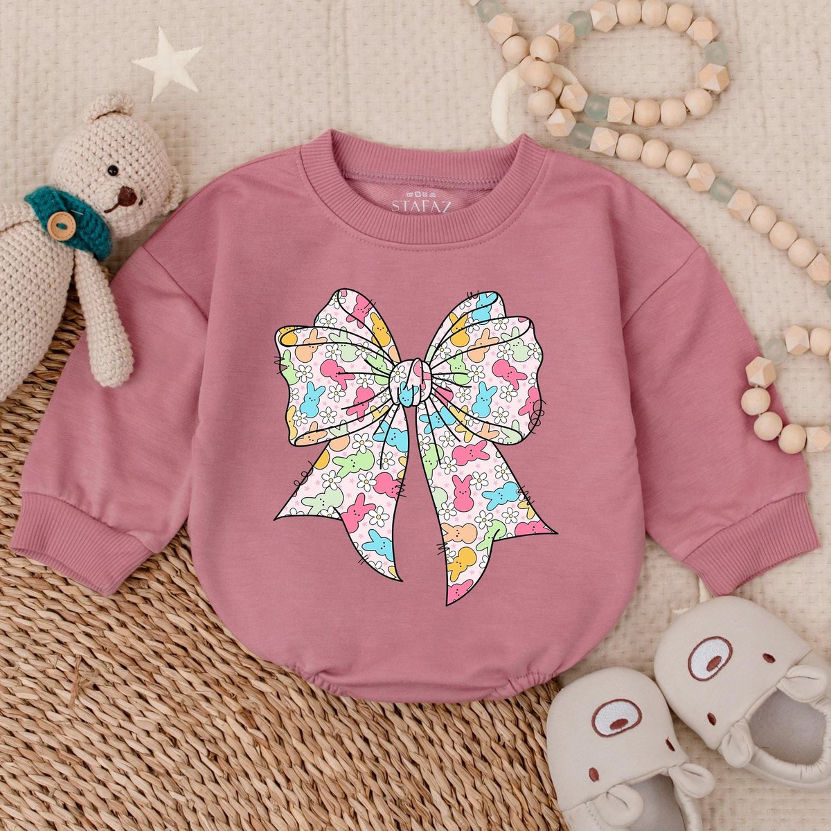 Cute Peeps Girl Bunny Baby Romper Bunny Sweatshirt Romper Easter Bodysuit Baby Shower Gift New Baby