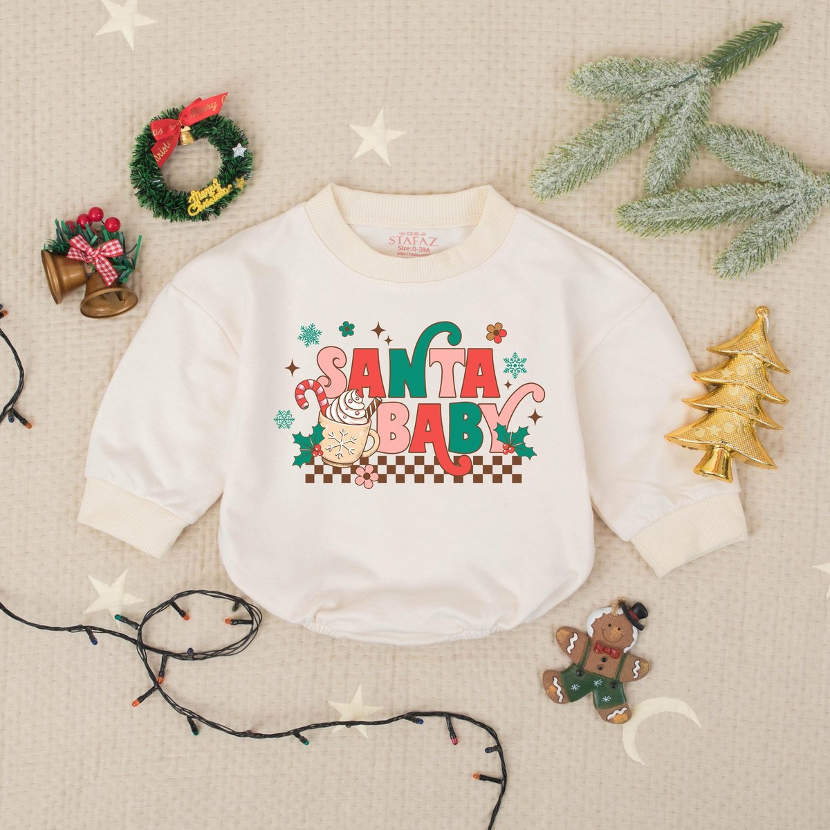 Cute Santa Baby Bubble Romper Santa Claus Baby Romper Xmas Infant Outfit Newborn Christmas Bodysuit