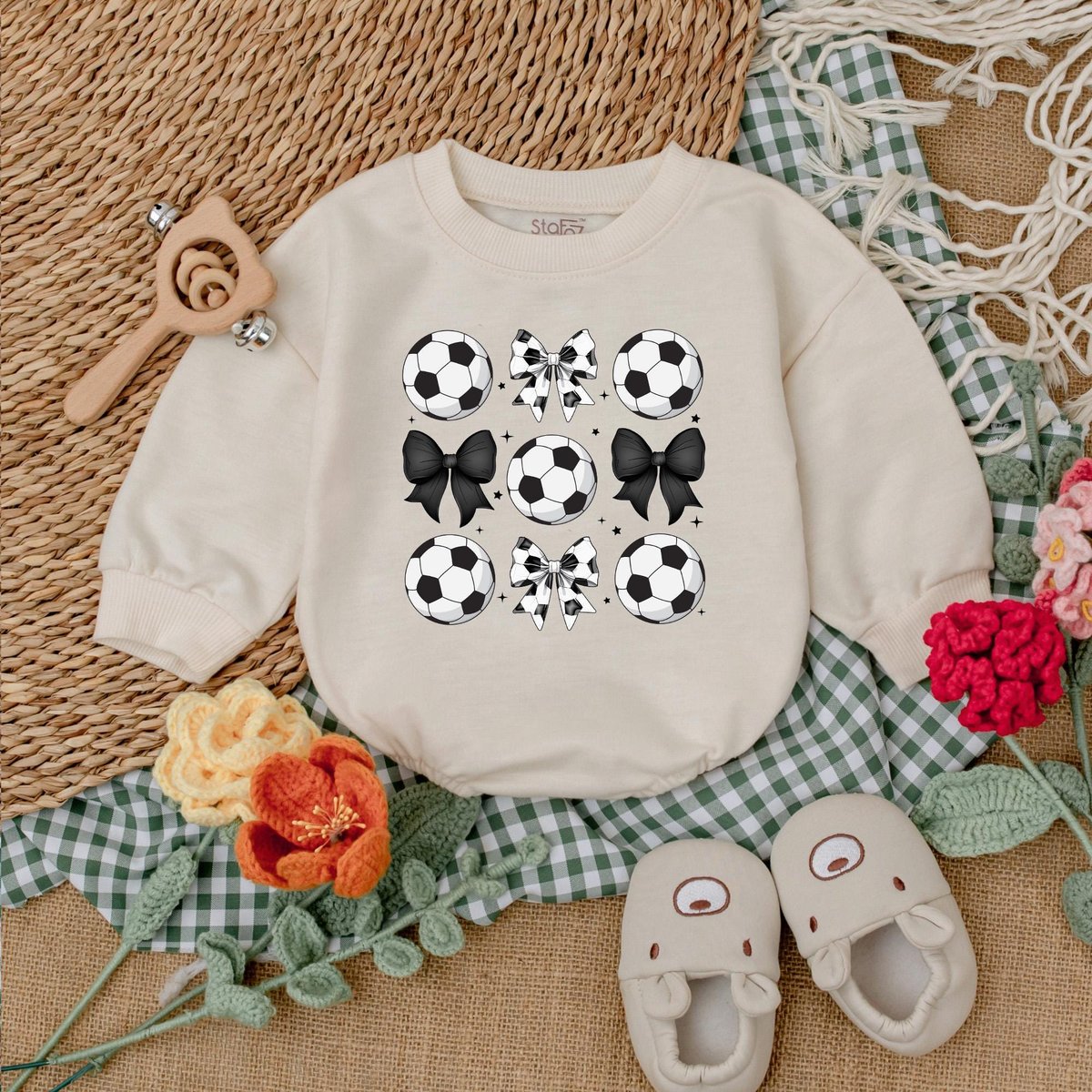 Cute Soccer Bow Baby Romper Vintage Soccer Bow Baby Bodysuit Gameday Outfit Baby Girl Clothes Game D 187