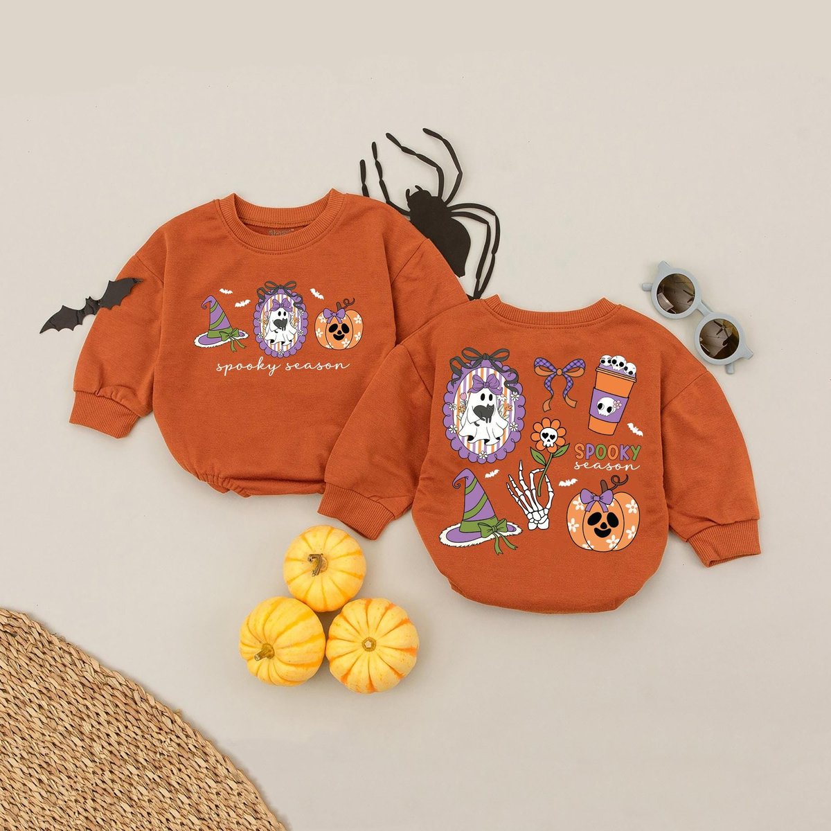 Cute Spooky Season Halloween Baby Romper Black Cat Pumpkin Ghost Baby Bodysuit Fall Pumpkin Baby Out