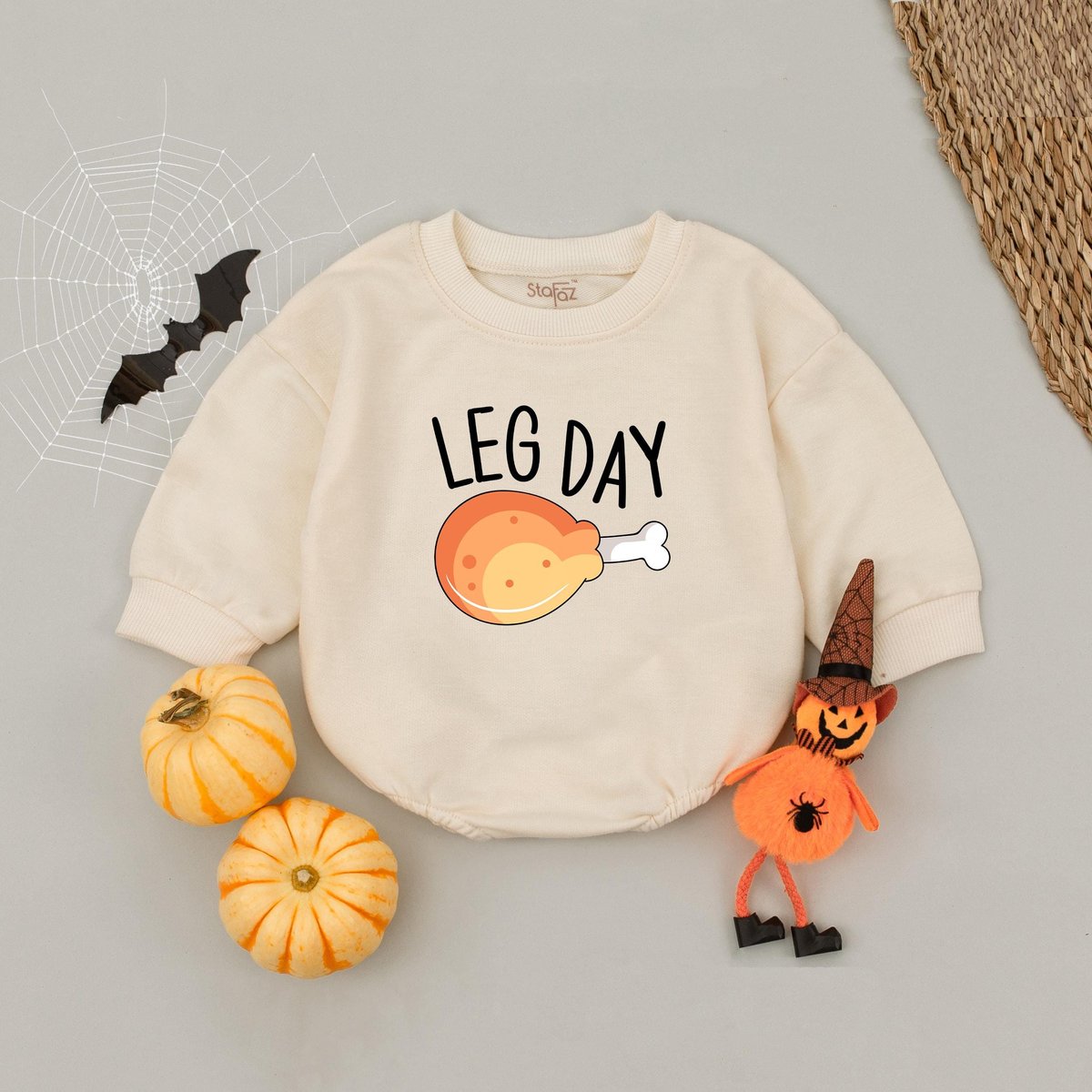 Cute Turkey Leg Baby Bodysuit Minimalist Thanksgiving Natural Baby Romper Funny Leg Day Baby Romper