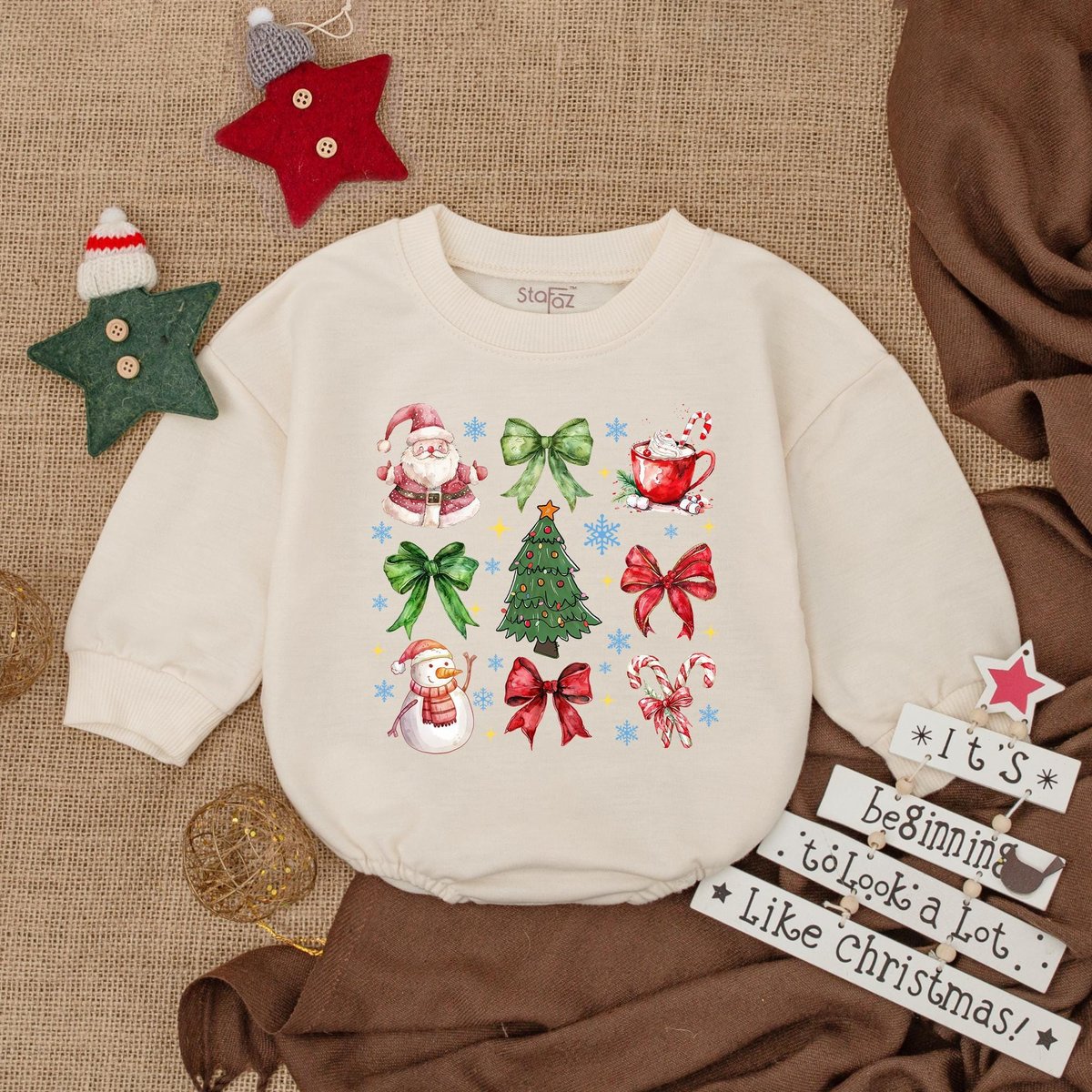 Cutest Christmas Baby Bubble Romper Christmas BabyHoliday Infant Clothes Winter Baby Gift Retro Chri