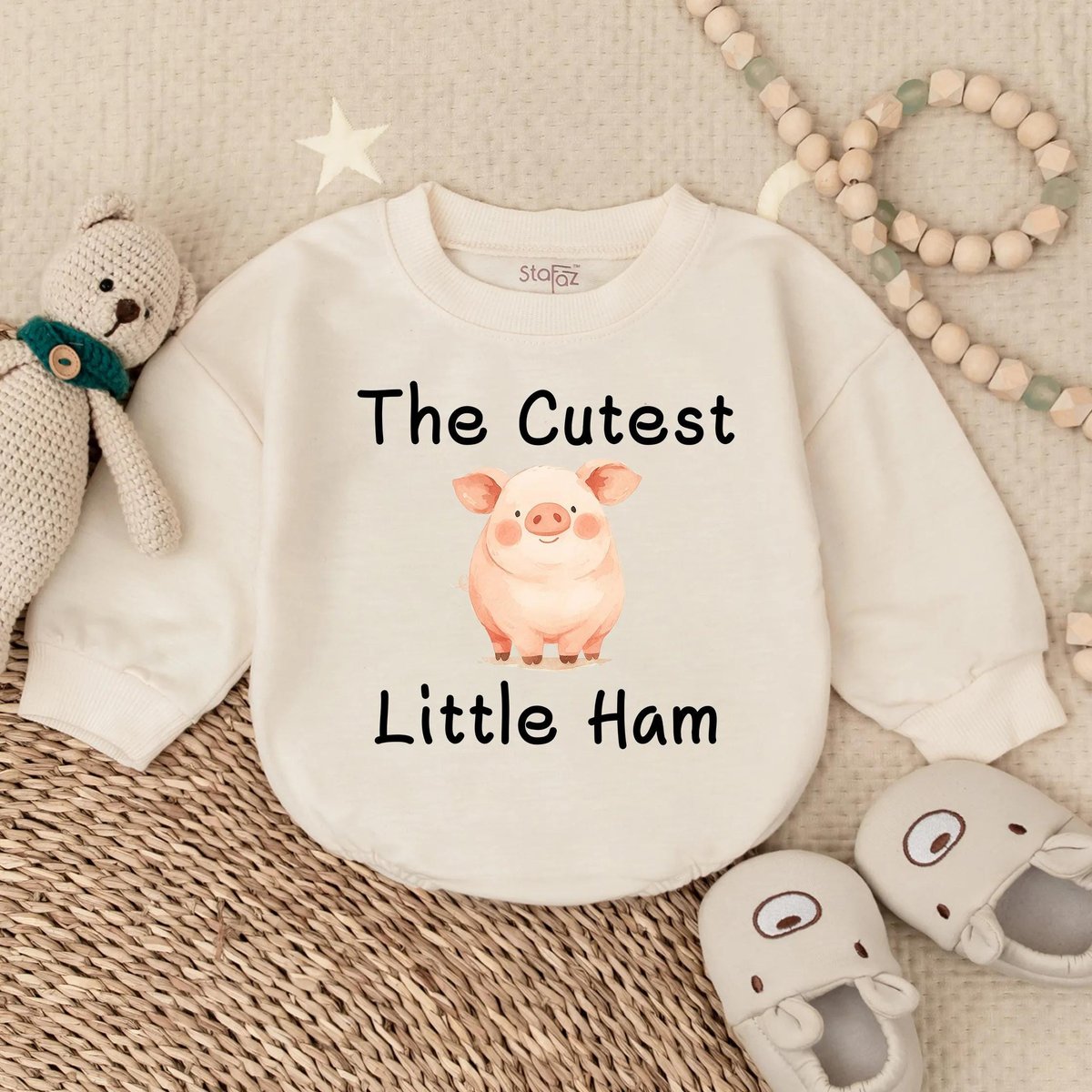 Cutest Little Ham Romper Sweatshirt Baby Pig Outfit Funny Farm Baby Clothes Toddler Animal Shirt Cut