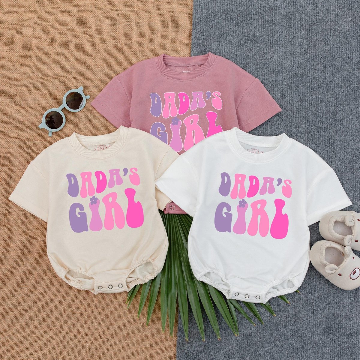 Dada's Girl Pink Lavender Bubble Romper Baby Baggy t shirt Romper Daddy's Girl Tee Fathers Day Gif 189