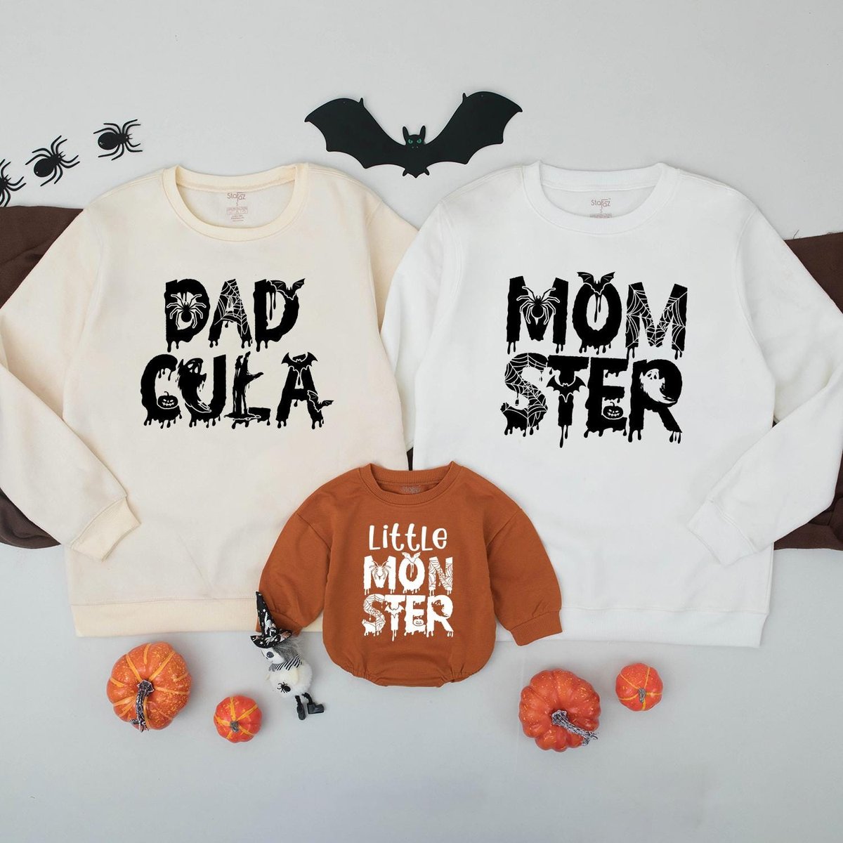Dadcula Momster Little Monster Matching Halloween Sweatshirts Fall Family Outfits Mommy and Me Hallo 436