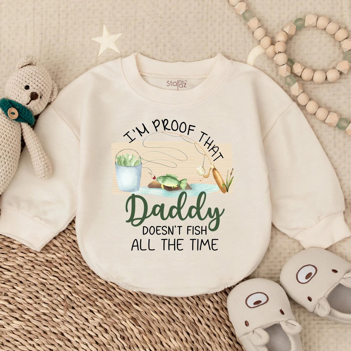 Daddy Doesnt Fish All the Time Romper Long Sleeve Bubble Romper Funny Baby Outfit Cozy Toddler Cloth