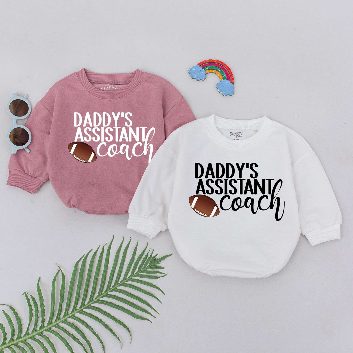Daddy's Assistant Coach Romper Fall Baby Clothes Retro Football Outfits Football Season Bubble Romp