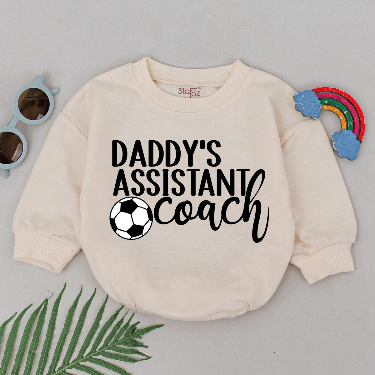 Daddy's Assistant Coach Romper Fall Baby Clothes Retro Soccer Outfits Football Season Bubble Romper