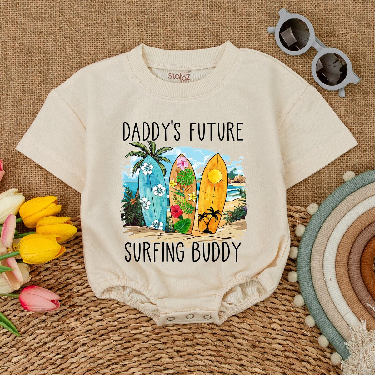 Daddy's Future Surfing Buddy Baby Bodysuit Summer Beach Baby Romper Surfing Baby Gift Beach Trip Ne 173