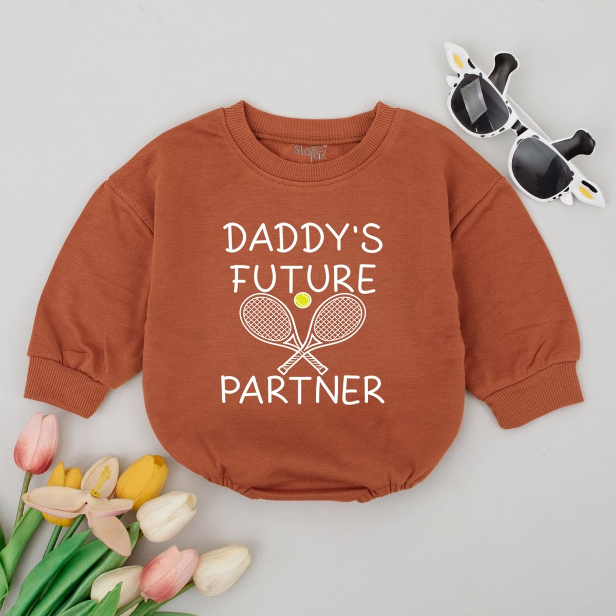Daddy's Future Tennis Partner Baby Romper Tennis Baby Bodysuit Doubles Partner Sports Baby Outfit T 171