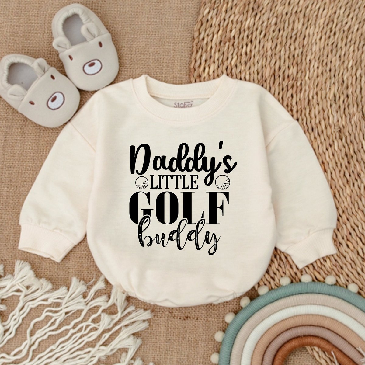 Daddy's Golfing Buddy Romper Bubble Romper Baby Boy Clothes Father's Day Natural Outfit