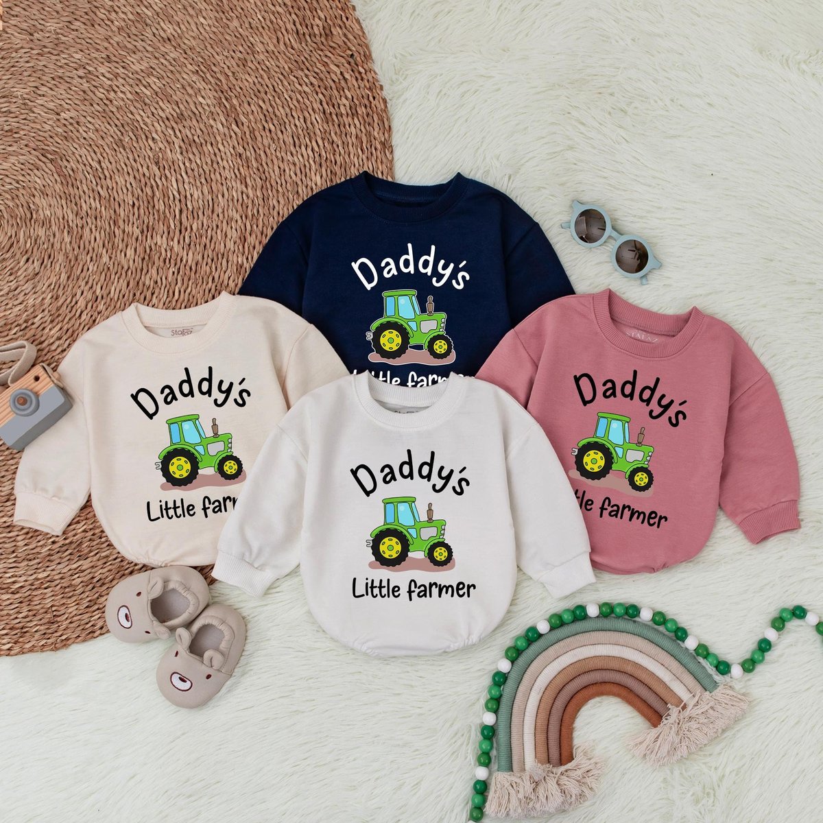 Daddy's Little Farmer Baby Romper Farm Kid Green Tractor Bodysuit Animals Children's Outfit Baby B 185