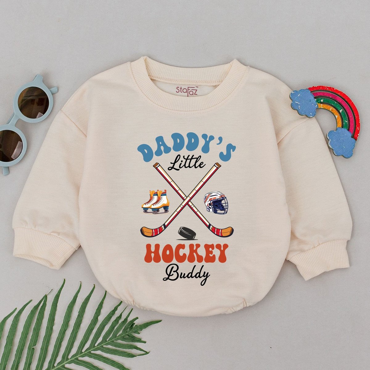 Daddy's Little Hockey Buddy Romper Retro Future Hockey Player Bodysuit Sport Romper Boy Golf Outfit