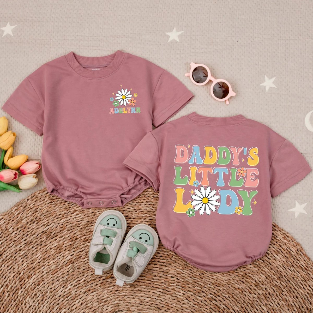 Daddy's Little Lady Bubble Romper Baby Girl Short Sleeve Outfit Cute Toddler Clothes Father's Day