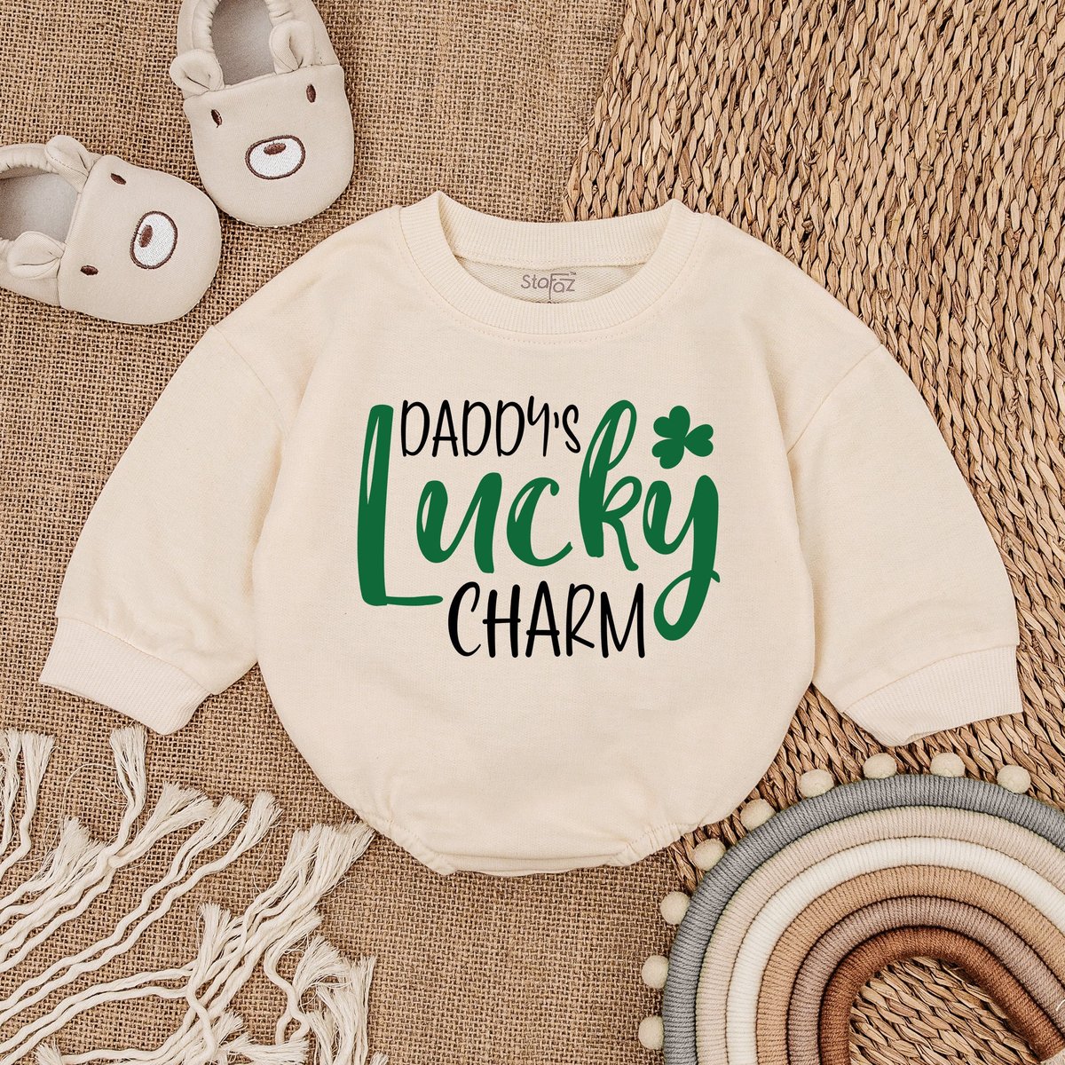 Daddy's Luck Charm Baby Romper St Patrick's Day Bodysuit Irish Baby Outfit Light Mauve Bab