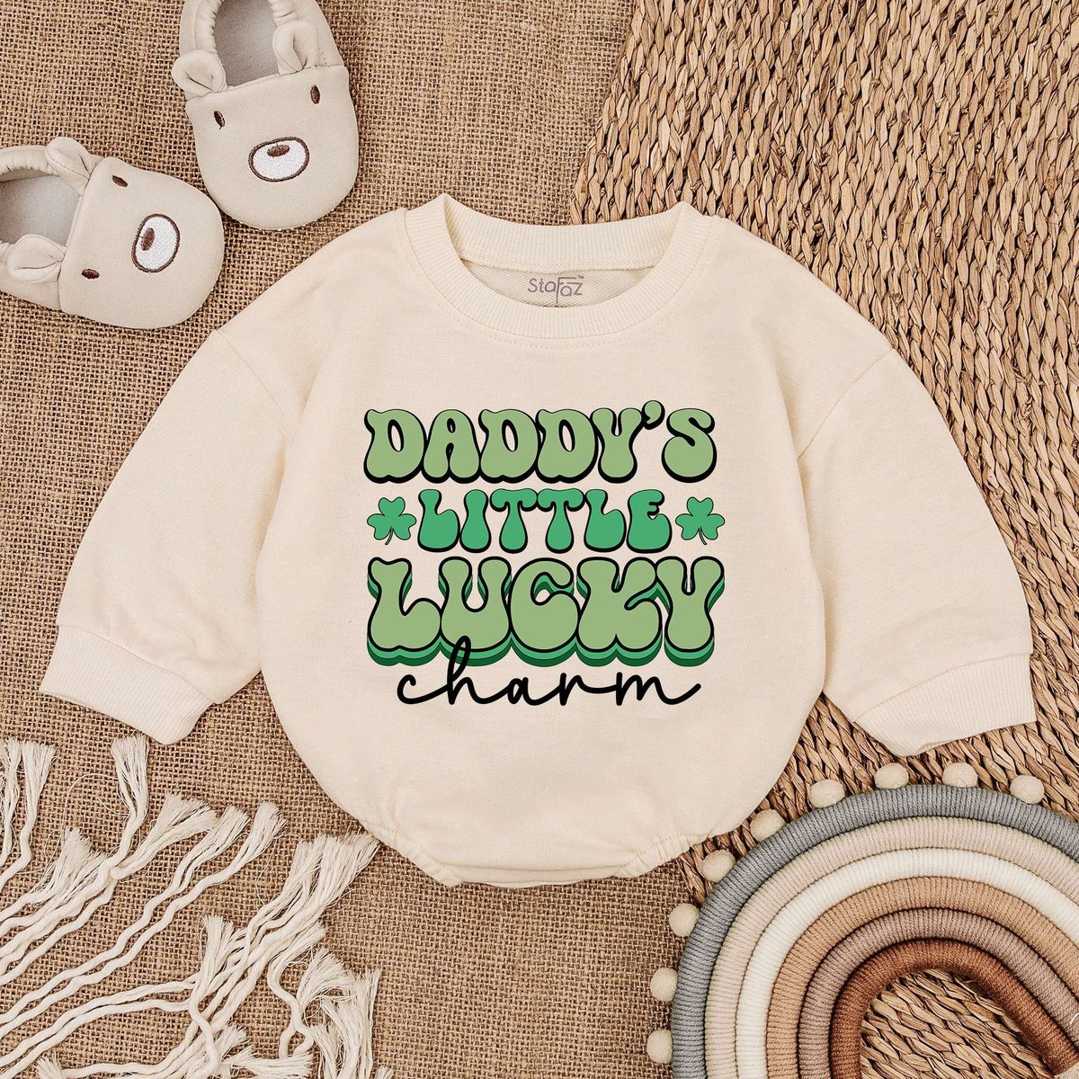 Daddy's Luck Charm Baby Romper St Patrick's Day Bodysuit Irish Baby Outfit Light Mauve Baby 163