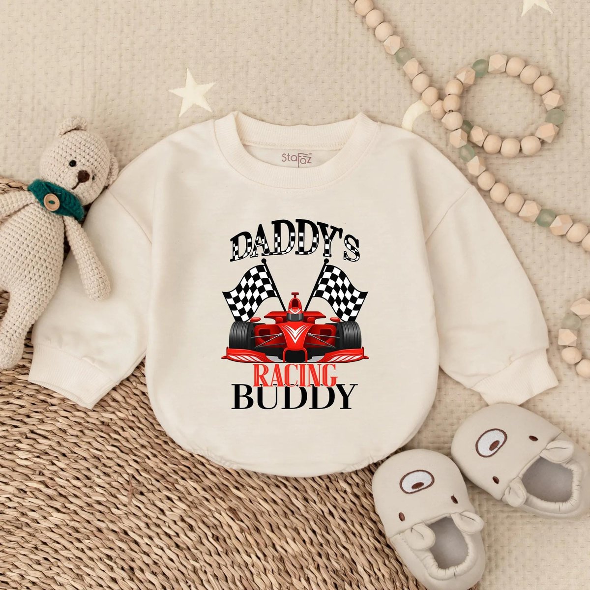 Daddy's Racing Buddy Baby Romper Cute Race Car Infant Outfit Baby Boy Driver Sweatshirt Toddler Mot