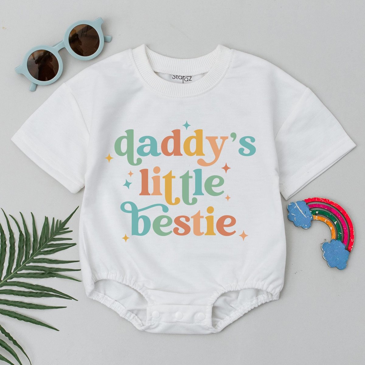 Daddys Little Bestie Romper Funny Baby Girl Outfit First Fathers Day Gift Retro Baby Shower Gift New