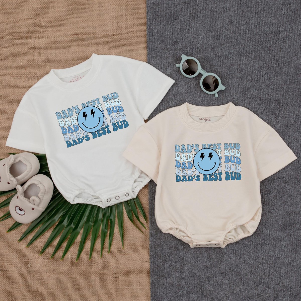 Dads Best Bud Smiley Face T shirt Bubble Romper Baby Boy Fathers Day Outfit Cute Smiley Face Baby Bo 429