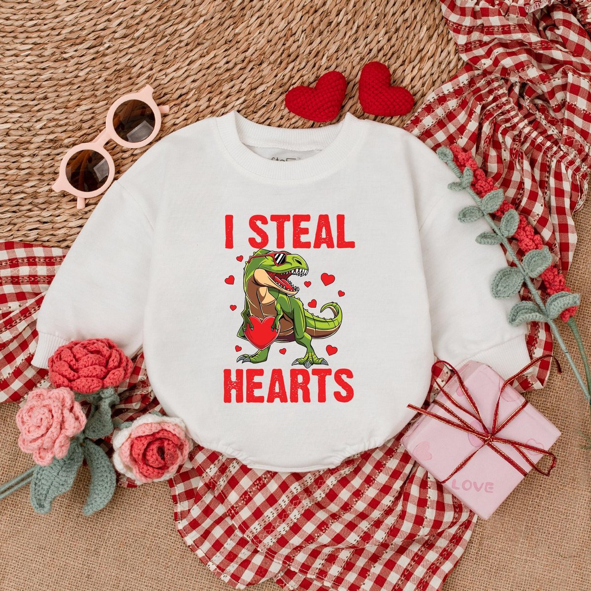 Dinosaur I Steal Heart Romper Baby Boy Valentine Bodysuit Valentine Shirts For Boys 1st Valentines D 184