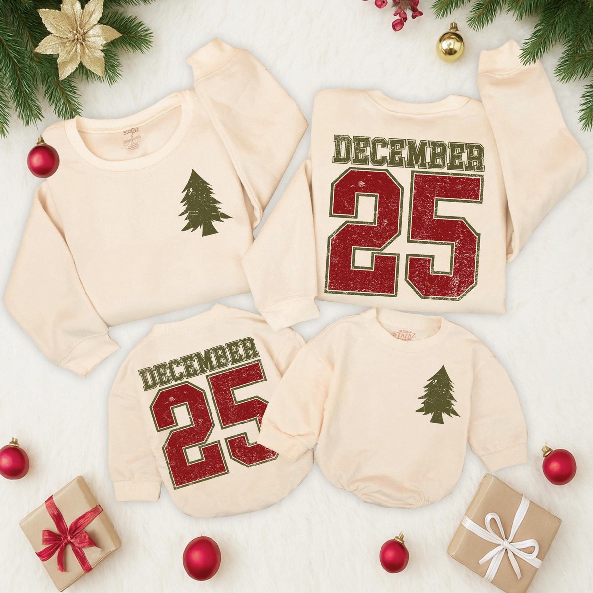 Distressed December 25 Sweatshirt Vintage Graphic Holiday Toddler Outfit 2 Sided sweater baby romper 436
